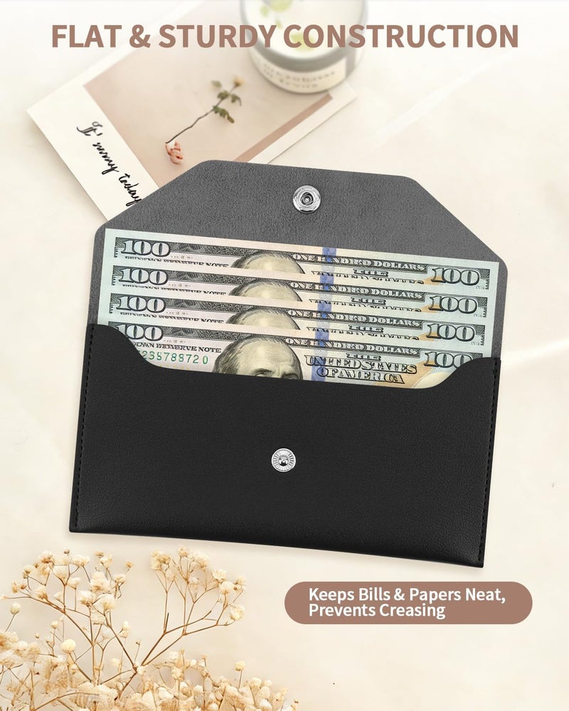 Abvsdu 1 Pieces Money Saving Binder, Black PU Leather Cash Envelopes Cash Wallet, Reusable Money Saving Binder for Wallets with Cash Envelope Tab Stickers for Bill Planner - Image 4